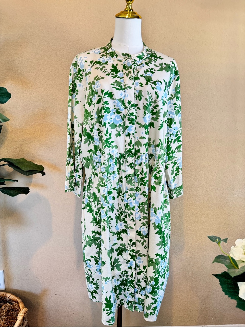 Tuckernuck Royal Shirt Dress (Fits XL/XXL) Floral Green Button Front Long Sleeve
